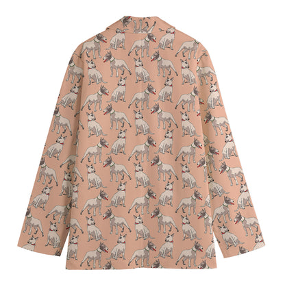 Orange Bull Terrier Pattern Print Women's Cotton Blazer