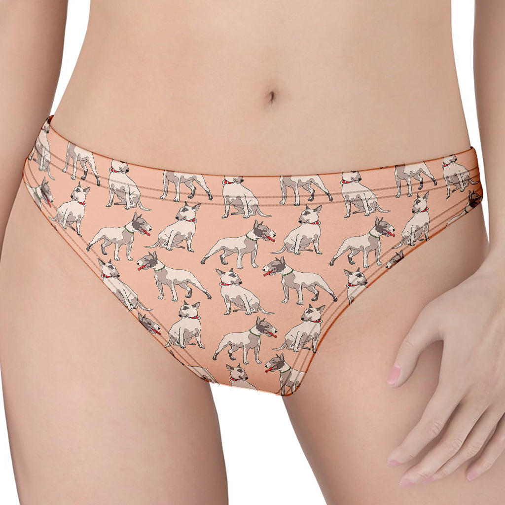 Orange Bull Terrier Pattern Print Women's Thong