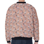 Orange Bull Terrier Pattern Print Zip Sleeve Bomber Jacket