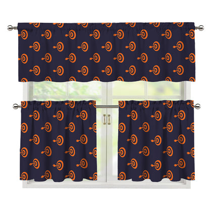 Orange Bullseye Target Pattern Print 3 Piece Kitchen Curtains