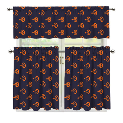Orange Bullseye Target Pattern Print 3 Piece Kitchen Curtains