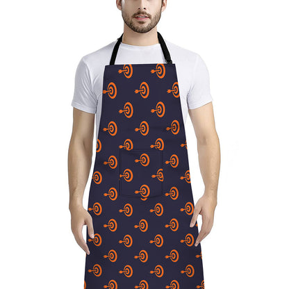 Orange Bullseye Target Pattern Print Bib Apron With Pocket