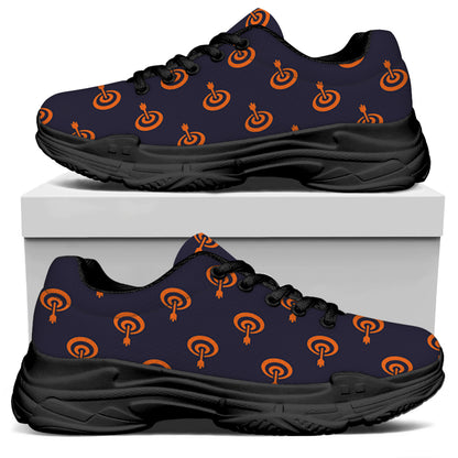 Orange Bullseye Target Pattern Print Black Chunky Shoes
