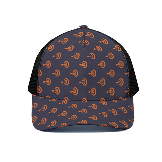 Orange Bullseye Target Pattern Print Black Mesh Trucker Cap
