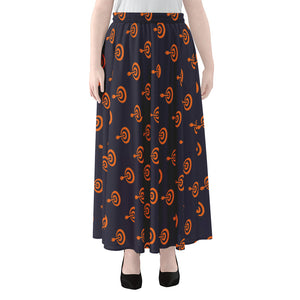 Orange Bullseye Target Pattern Print Chiffon Maxi Skirt