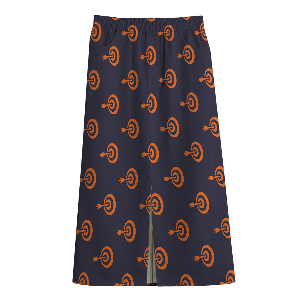 Orange Bullseye Target Pattern Print Cotton Front Slit Maxi Skirt