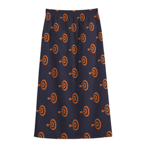 Orange Bullseye Target Pattern Print Cotton Front Slit Maxi Skirt