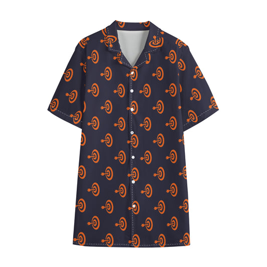 Orange Bullseye Target Pattern Print Cotton Hawaiian Shirt