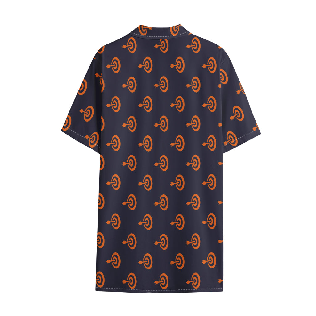 Orange Bullseye Target Pattern Print Cotton Hawaiian Shirt