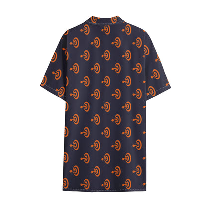 Orange Bullseye Target Pattern Print Cotton Hawaiian Shirt