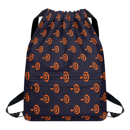 Orange Bullseye Target Pattern Print Drawstring Backpack