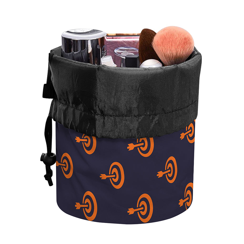 Orange Bullseye Target Pattern Print Drawstring Makeup Bag