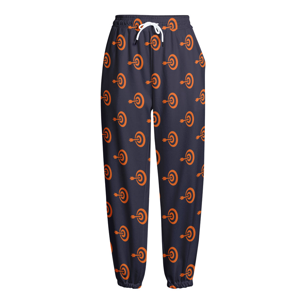 Orange Bullseye Target Pattern Print Fleece Lined Knit Pants