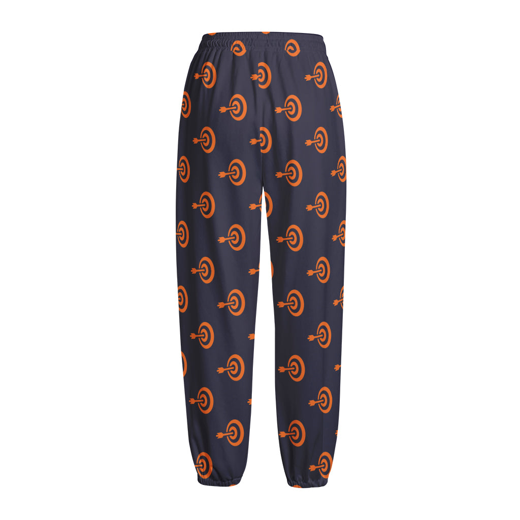 Orange Bullseye Target Pattern Print Fleece Lined Knit Pants