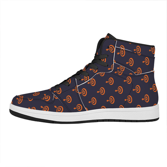 Orange Bullseye Target Pattern Print High Top Leather Sneakers