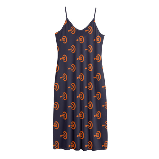 Orange Bullseye Target Pattern Print Jersey Midi Cami Dress