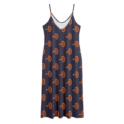 Orange Bullseye Target Pattern Print Jersey Midi Cami Dress