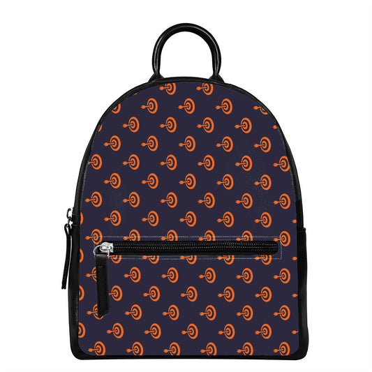 Orange Bullseye Target Pattern Print Leather Backpack