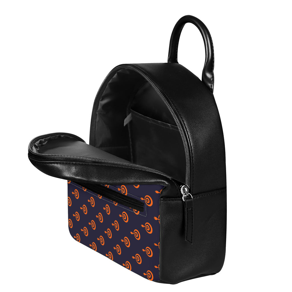 Orange Bullseye Target Pattern Print Leather Backpack
