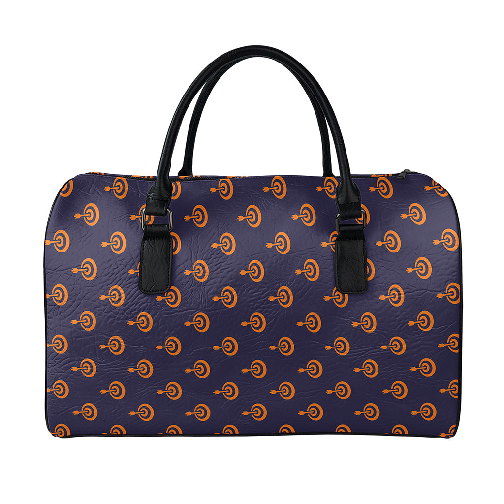 Orange Bullseye Target Pattern Print Leather Duffle Bag