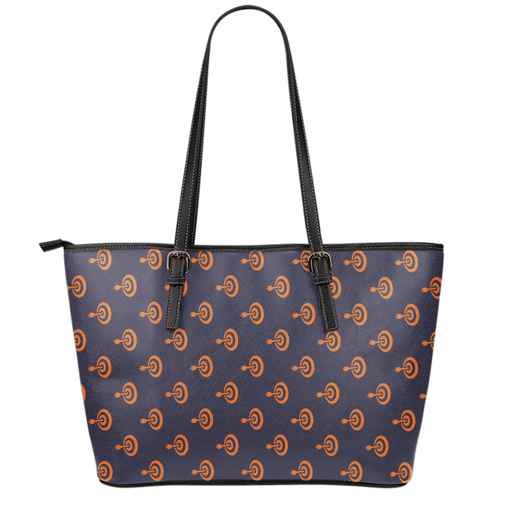 Orange Bullseye Target Pattern Print Leather Tote Bag