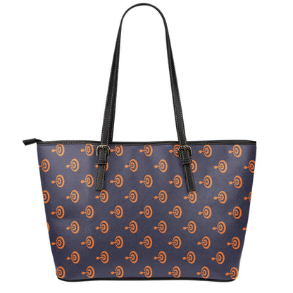 Orange Bullseye Target Pattern Print Leather Tote Bag
