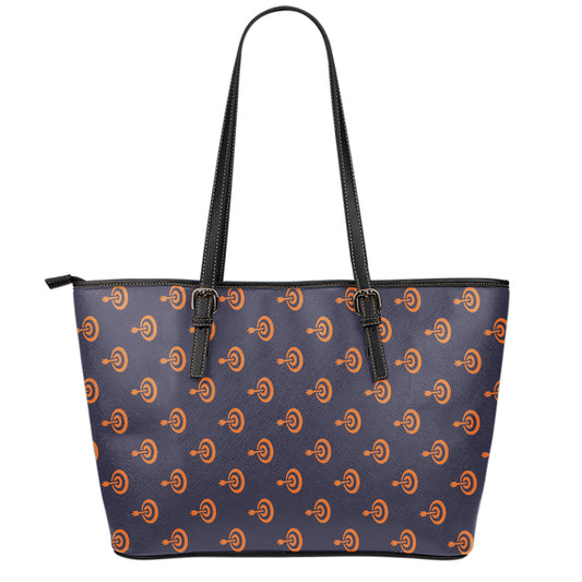 Orange Bullseye Target Pattern Print Leather Tote Bag