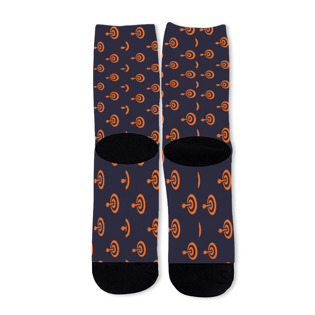 Orange Bullseye Target Pattern Print Long Socks