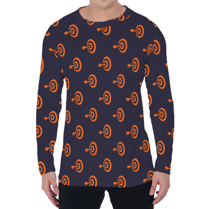 Orange Bullseye Target Pattern Print Men's Long Sleeve T-Shirt