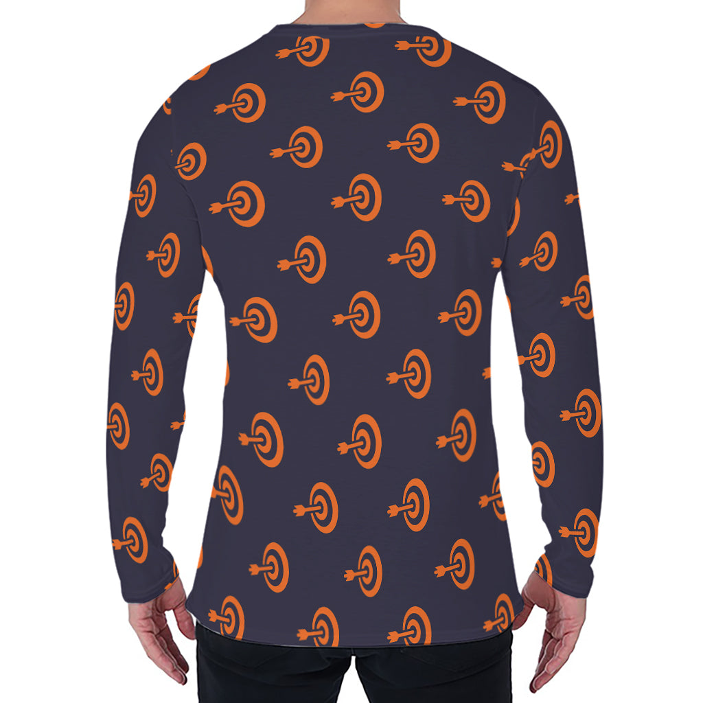 Orange Bullseye Target Pattern Print Men's Long Sleeve T-Shirt