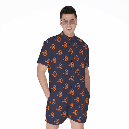 Orange Bullseye Target Pattern Print Men's Rompers