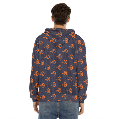 Orange Bullseye Target Pattern Print Men's Velvet Pullover Hoodie