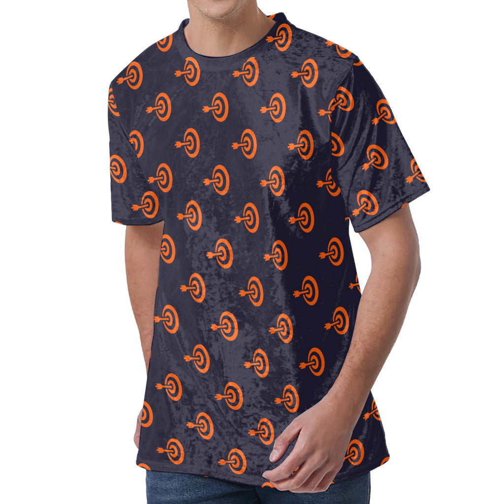 Orange Bullseye Target Pattern Print Men's Velvet T-Shirt