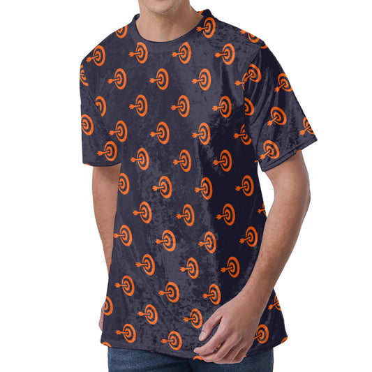 Orange Bullseye Target Pattern Print Men's Velvet T-Shirt