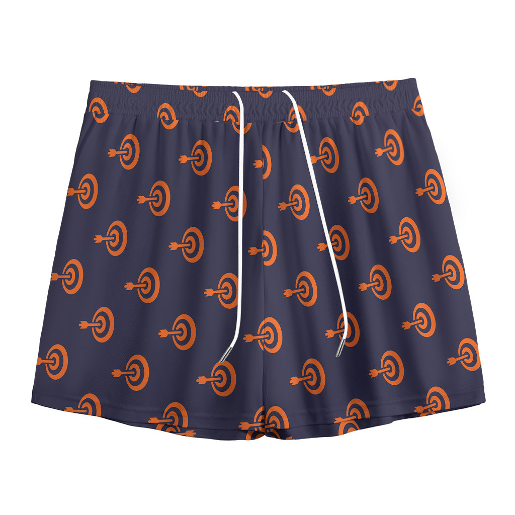 Orange Bullseye Target Pattern Print Mesh Shorts