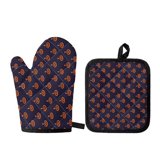 Orange Bullseye Target Pattern Print Oven Mitt And Pot Holder Set
