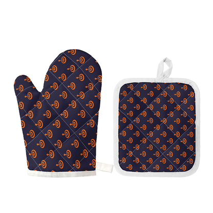 Orange Bullseye Target Pattern Print Oven Mitt And Pot Holder Set