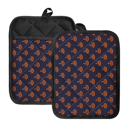 Orange Bullseye Target Pattern Print Pot Holders With Pocket