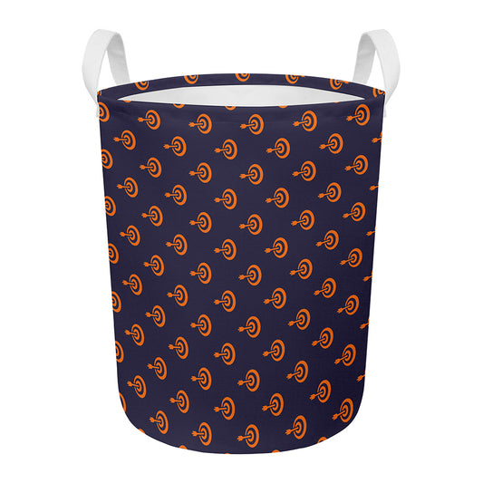 Orange Bullseye Target Pattern Print Round Laundry Basket