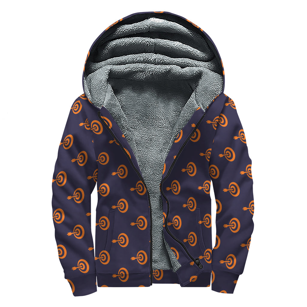 Orange Bullseye Target Pattern Print Sherpa Lined Zip Up Hoodie