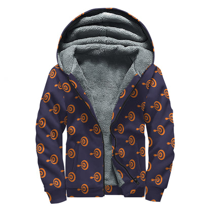 Orange Bullseye Target Pattern Print Sherpa Lined Zip Up Hoodie