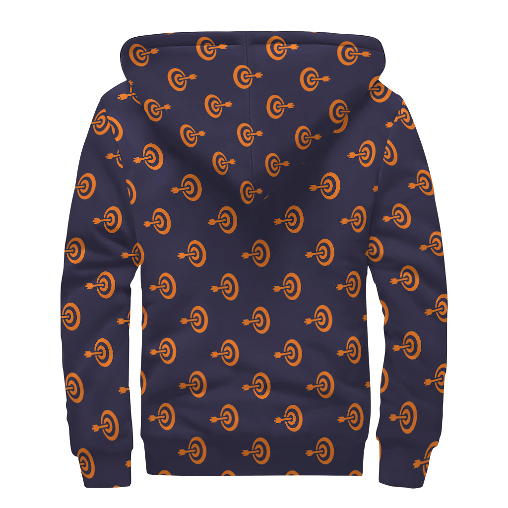 Orange Bullseye Target Pattern Print Sherpa Lined Zip Up Hoodie