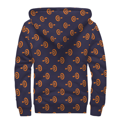 Orange Bullseye Target Pattern Print Sherpa Lined Zip Up Hoodie