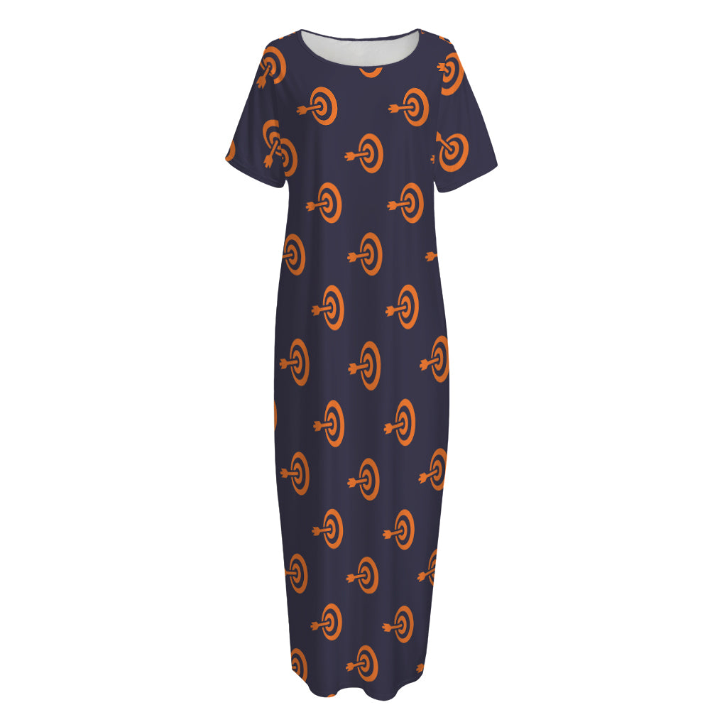 Orange Bullseye Target Pattern Print Short Sleeve Long Nightdress