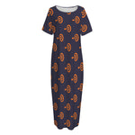 Orange Bullseye Target Pattern Print Short Sleeve Long Nightdress