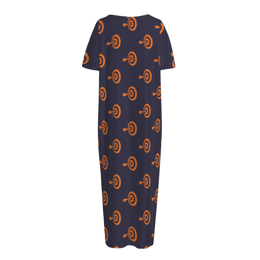 Orange Bullseye Target Pattern Print Short Sleeve Long Nightdress