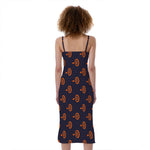 Orange Bullseye Target Pattern Print Slim Fit Midi Cami Dress