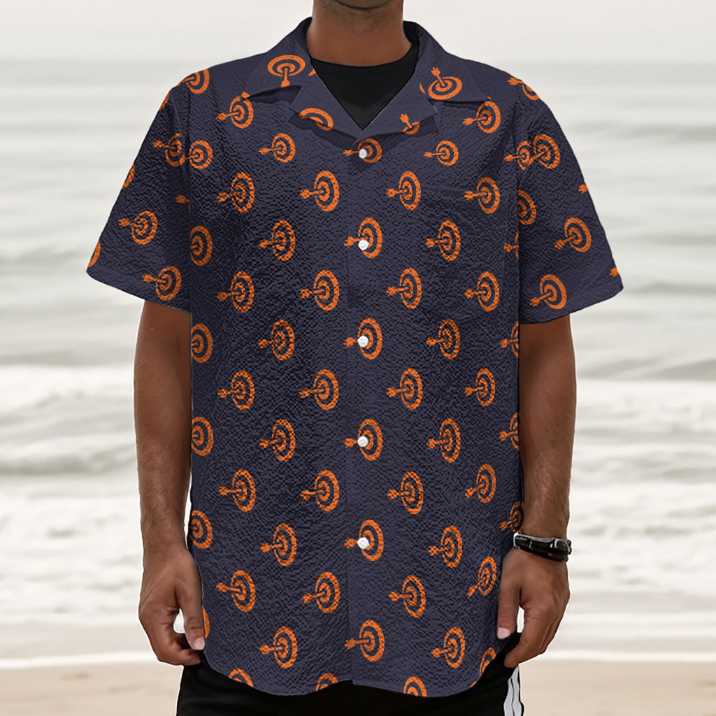 Orange Bullseye Target Pattern Print Textured Short Sleeve Shirt