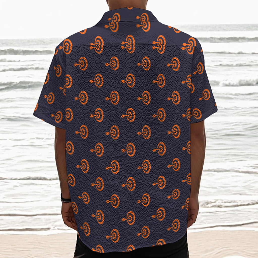 Orange Bullseye Target Pattern Print Textured Short Sleeve Shirt