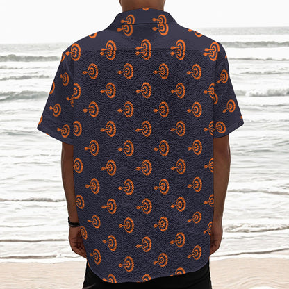 Orange Bullseye Target Pattern Print Textured Short Sleeve Shirt